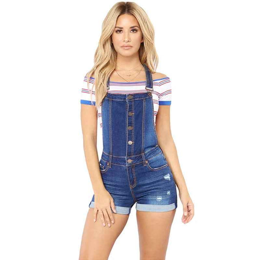 Salopette courte en denim taille haute à bretelles