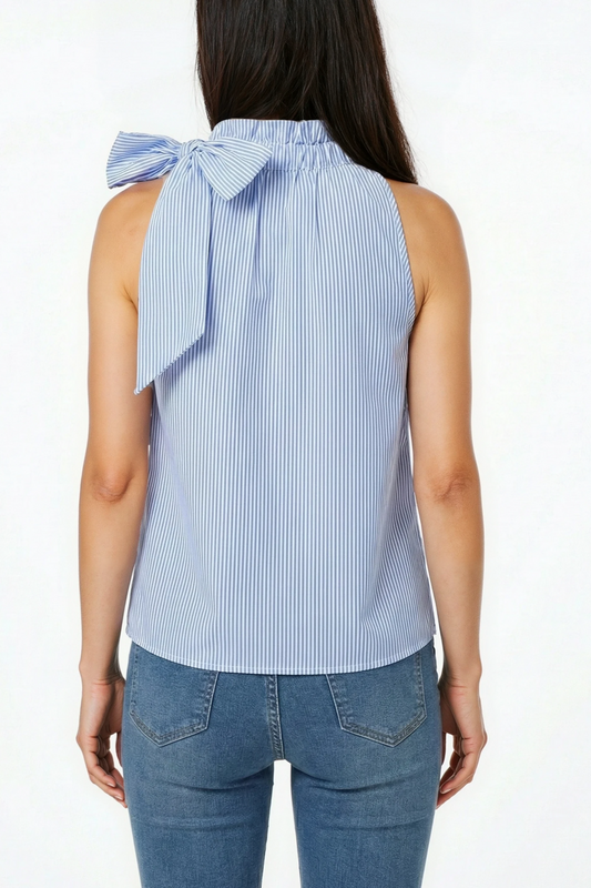 Haut rayé sans manches avec nœud au col