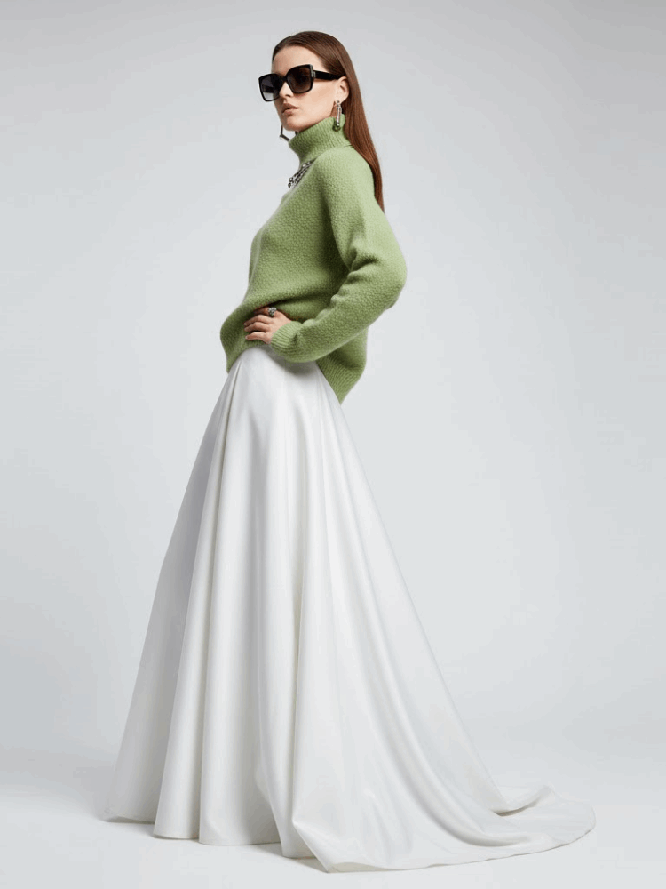 Pull col roulé maille duveteuse vert olive oversize