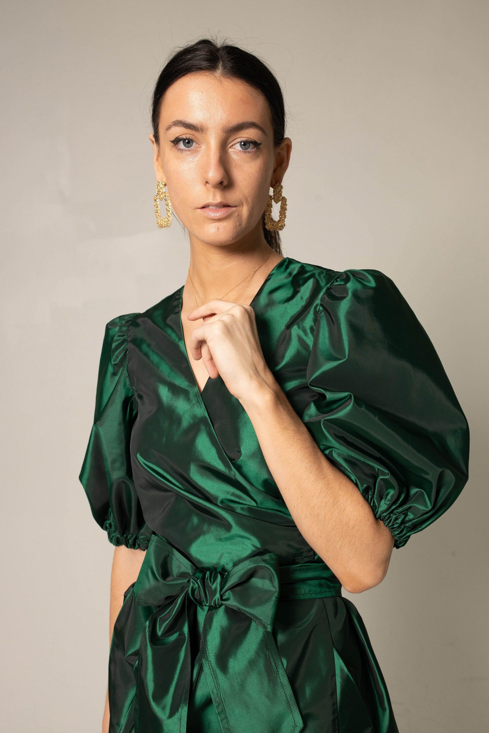 Robe portefeuille verte luxe - MyParisMonaco