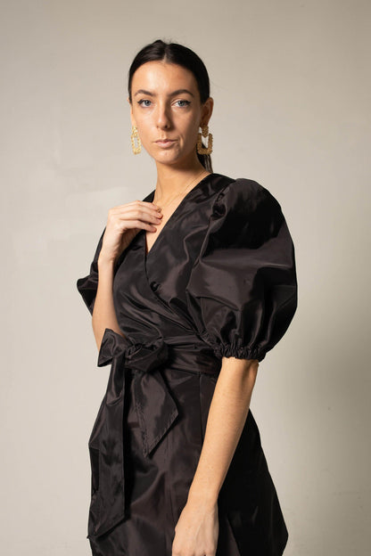 Robe portefeuille noire luxe - MyParisMonaco
