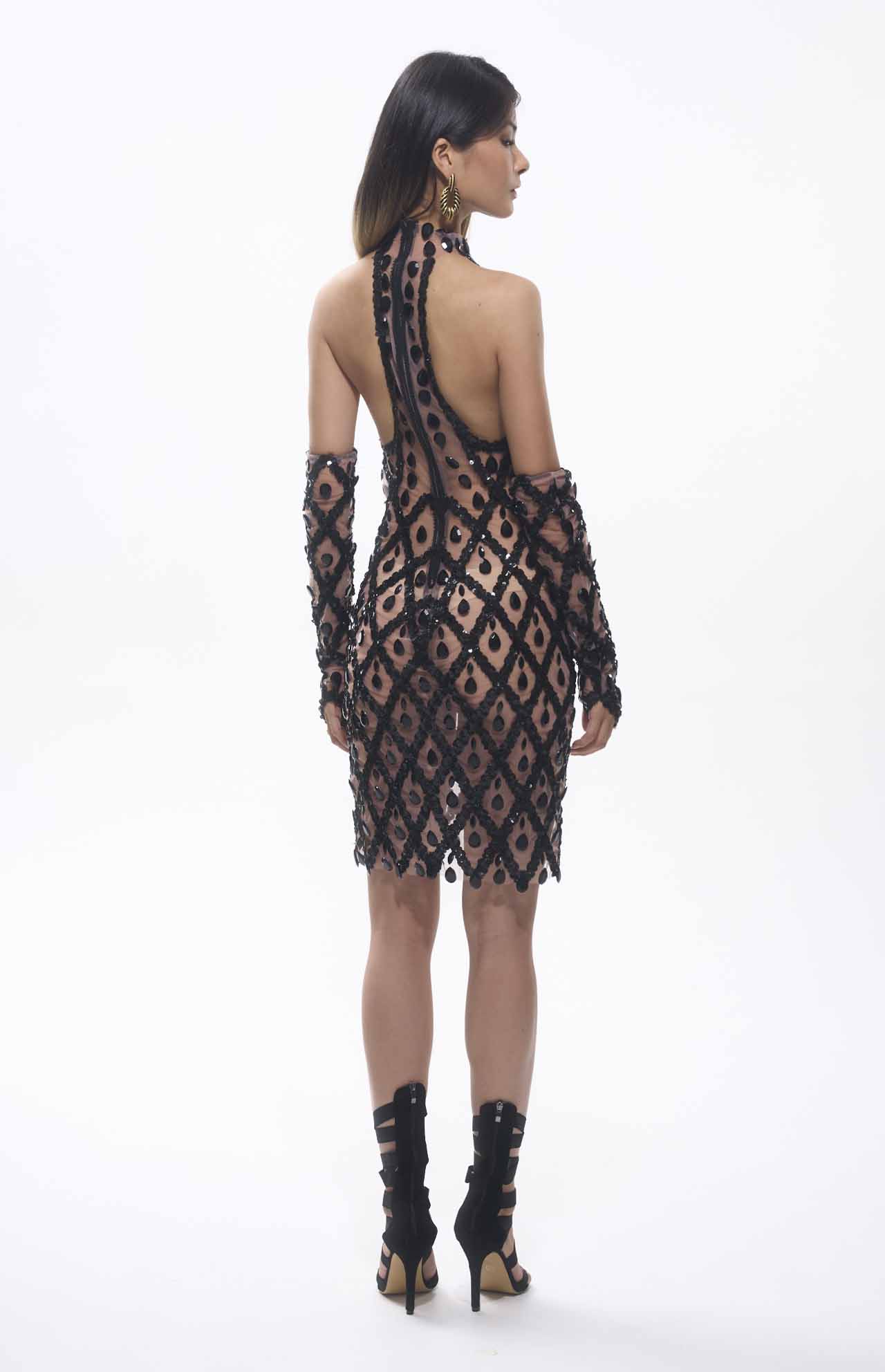 Robe courte noire cristaux transparence MyParisMonaco