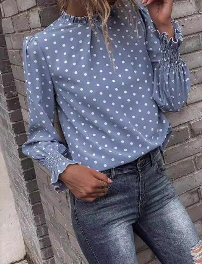 Blouse pois manches ballon col montant femme MyParisMonaco