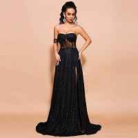 Robe de soirée noire fendue haute MyParisMonaco