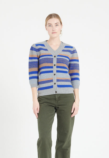 Cardigan col V manches 3/4 en cachemire 6 fils rayures multicolores — Studio Cashmere8
