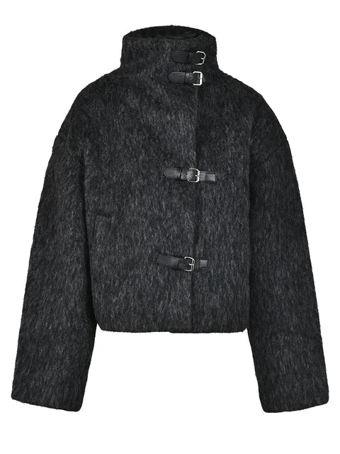 Veste courte effet laine col montant oversize MyParisMonaco
