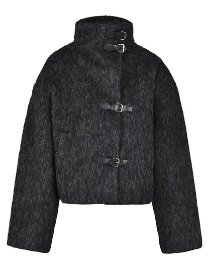 Veste courte effet laine col montant oversize MyParisMonaco