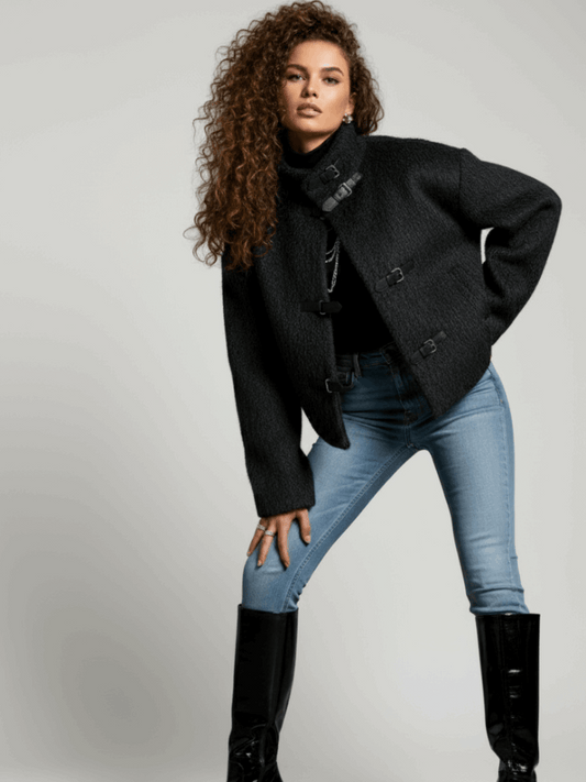 Veste courte effet laine col montant oversize