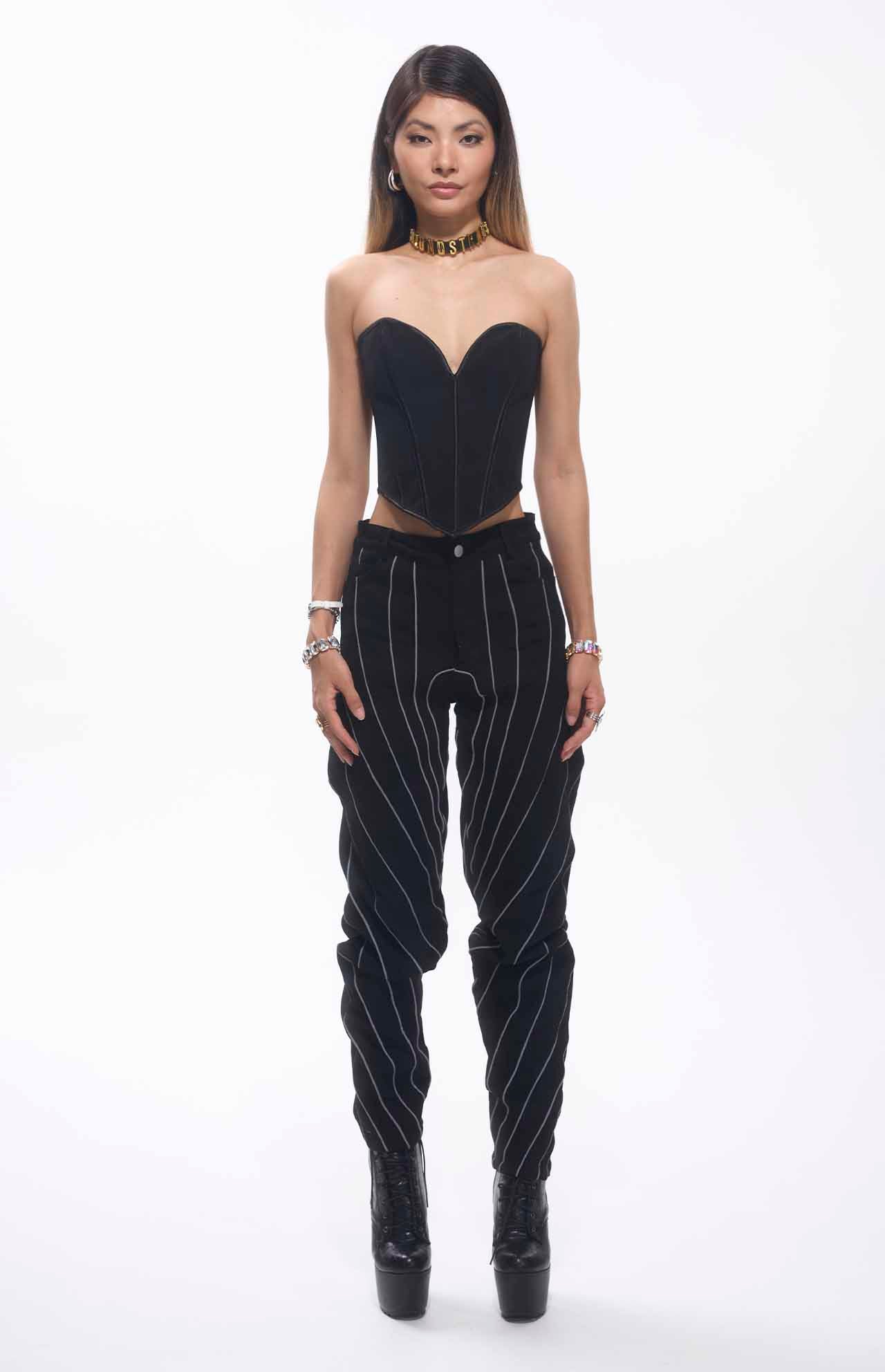 Pantalon noir broderies blanches MyParisMonaco