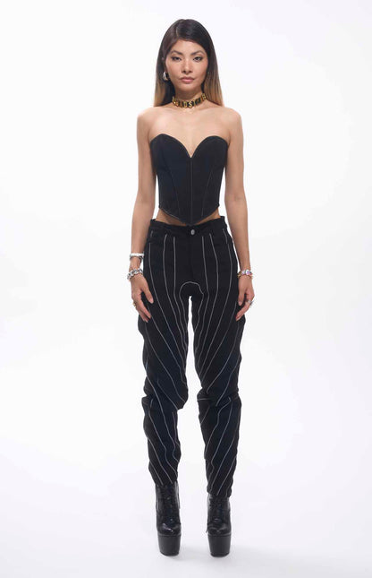 Pantalon noir broderies blanches MyParisMonaco