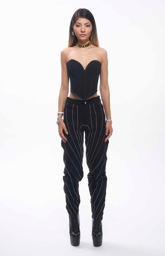 Pantalon noir broderies blanches MyParisMonaco
