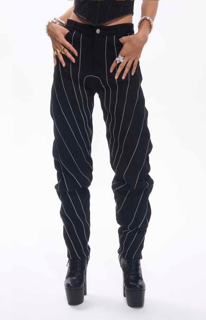 Pantalon noir broderies blanches MyParisMonaco