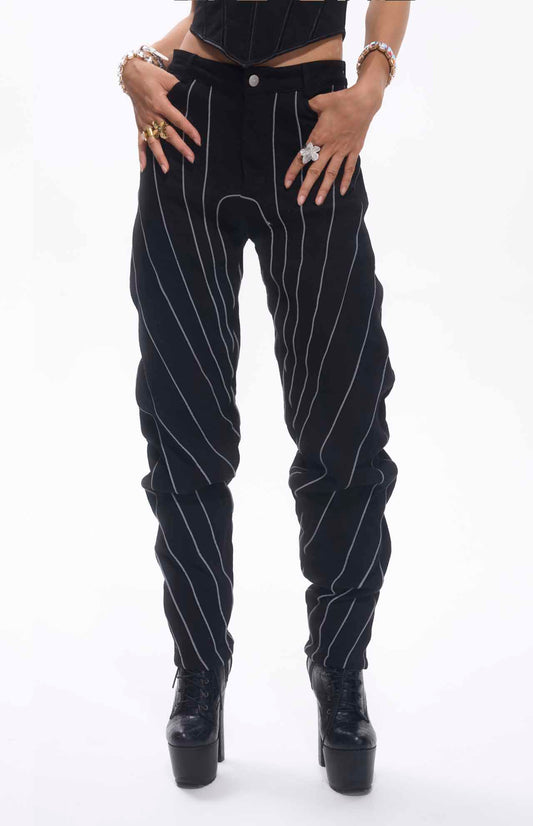 Pantalon noir broderies blanches MyParisMonaco