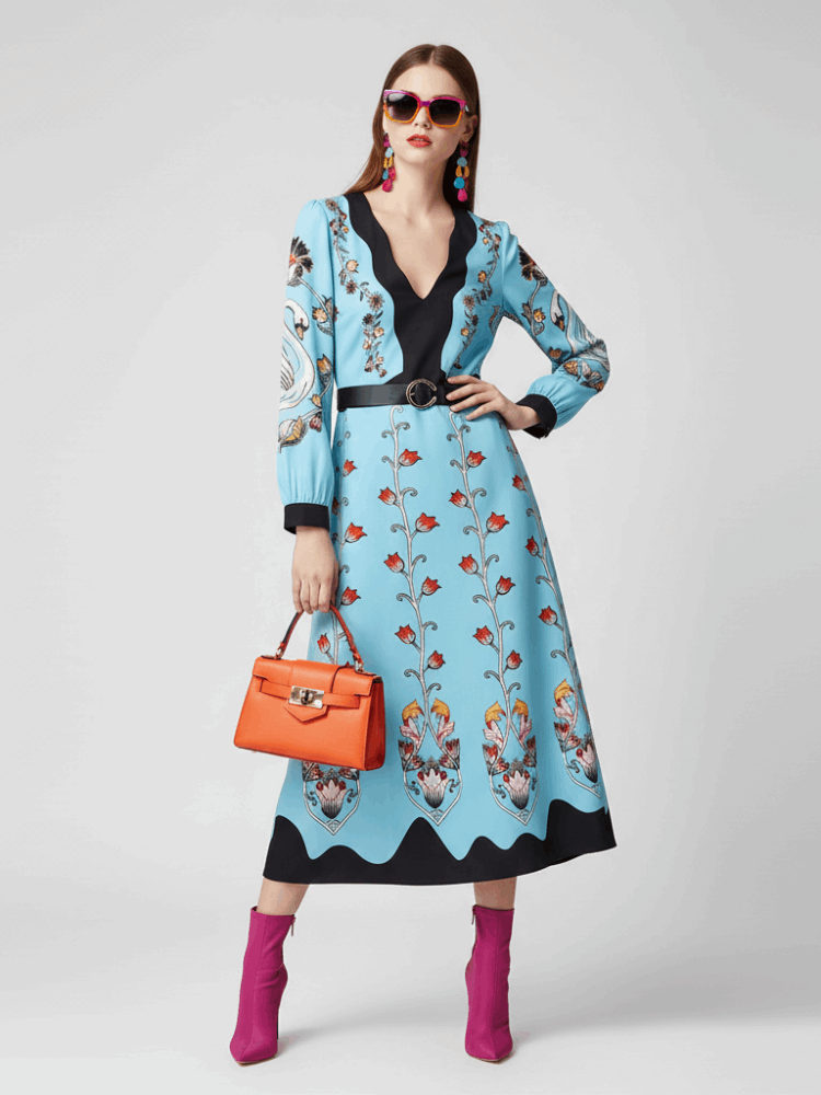 Robe longue cintrée à imprimé floral | bymanyc ® new york - MyParisMonaco