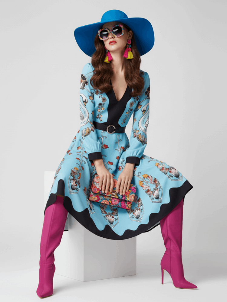 Robe longue cintrée à imprimé floral | bymanyc ® new york - MyParisMonaco