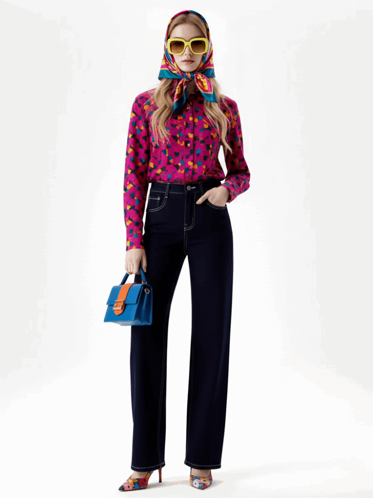 Jean large court taille haute bleu foncé cheville