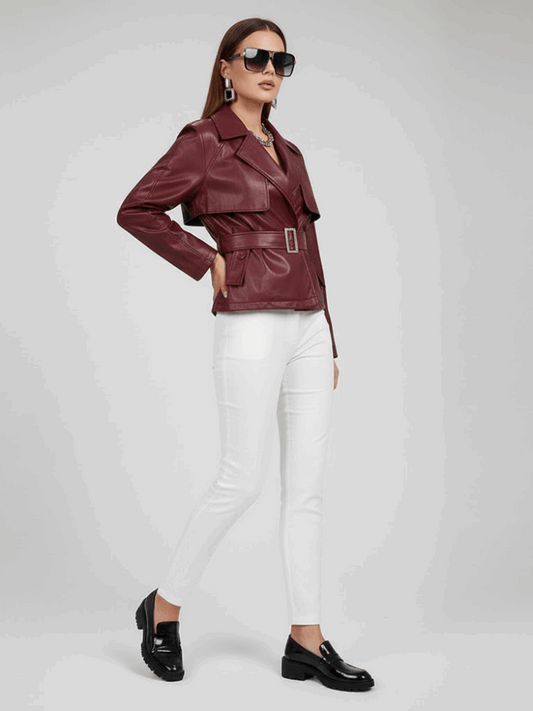 Veste col classique zip bordeaux structurée oversize