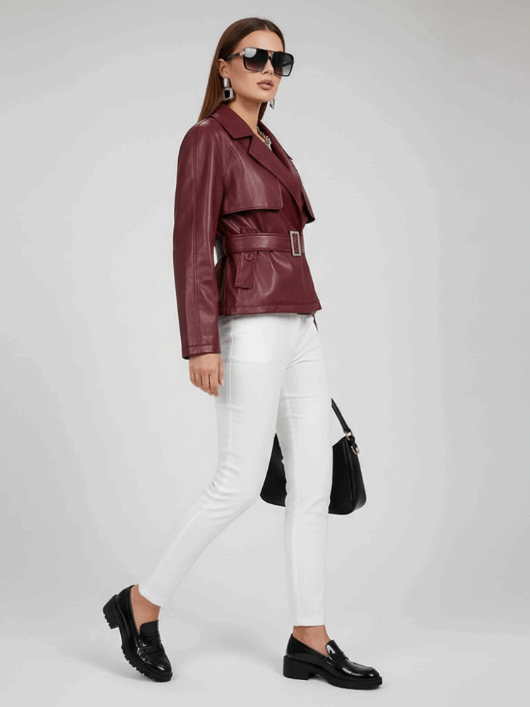 Veste col classique zip bordeaux structurée oversize