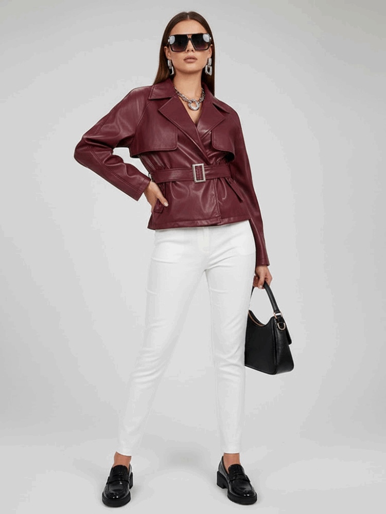 Veste col classique zip bordeaux structurée oversize