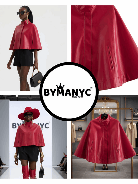 Veste cape courte cuir vegan rouge femme | bymanyc new york - MyParisMonaco