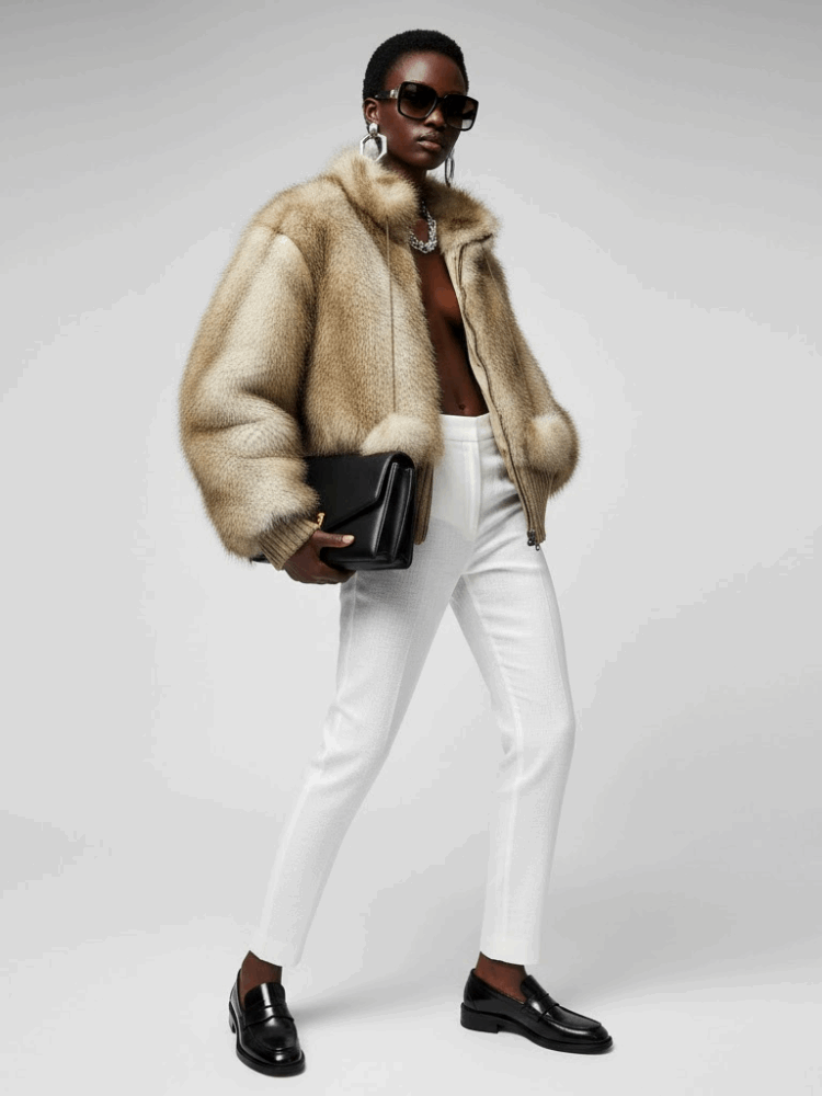 Veste bomber femme fausse fourrure beige statement | bymanyc ® new york - MyParisMonaco