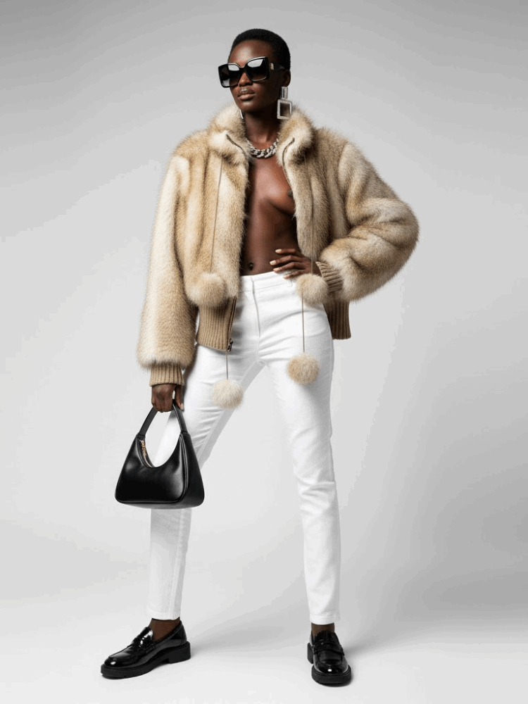 Veste bomber femme fausse fourrure beige statement | bymanyc ® new york - MyParisMonaco
