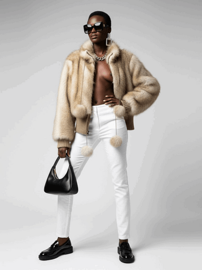Veste bomber femme fausse fourrure beige statement | bymanyc ® new york - MyParisMonaco