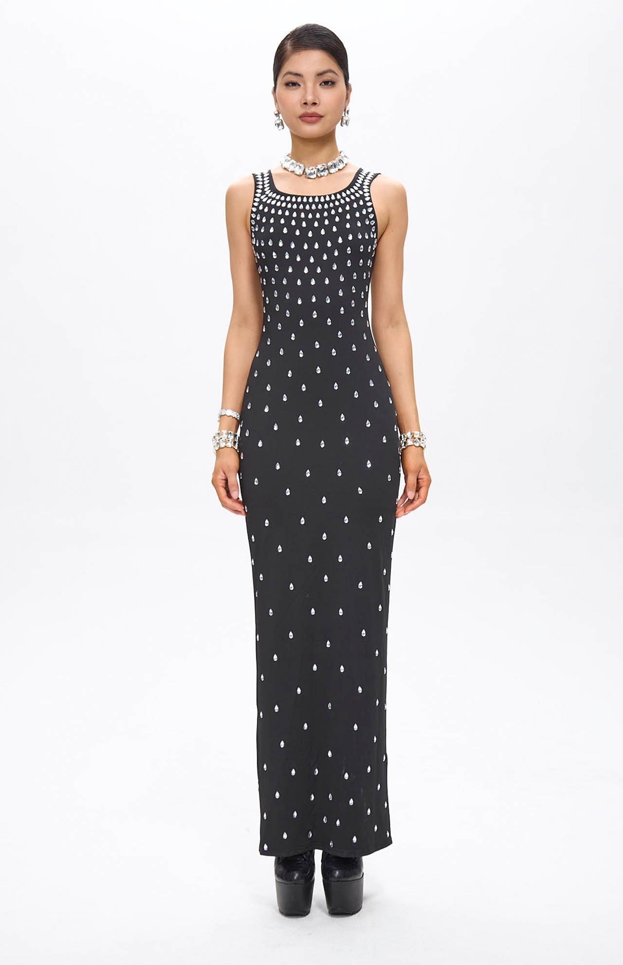 Robe longue noire cristaux MyParisMonaco