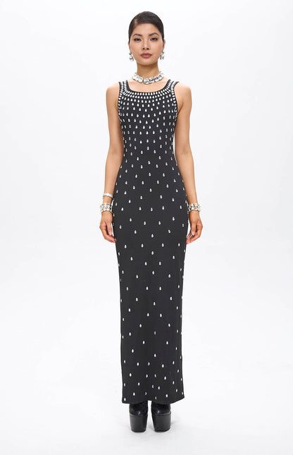 Robe longue noire cristaux MyParisMonaco