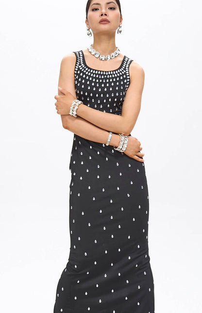 Robe longue noire cristaux MyParisMonaco