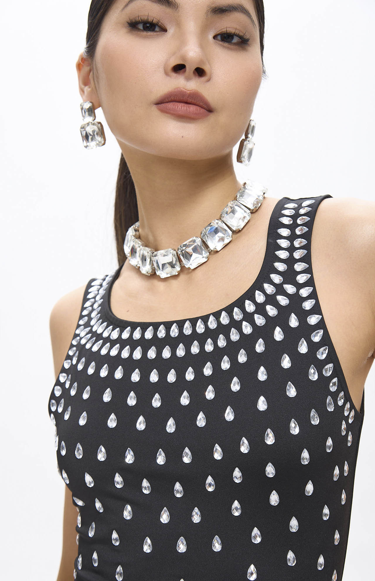 Robe longue noire cristaux MyParisMonaco