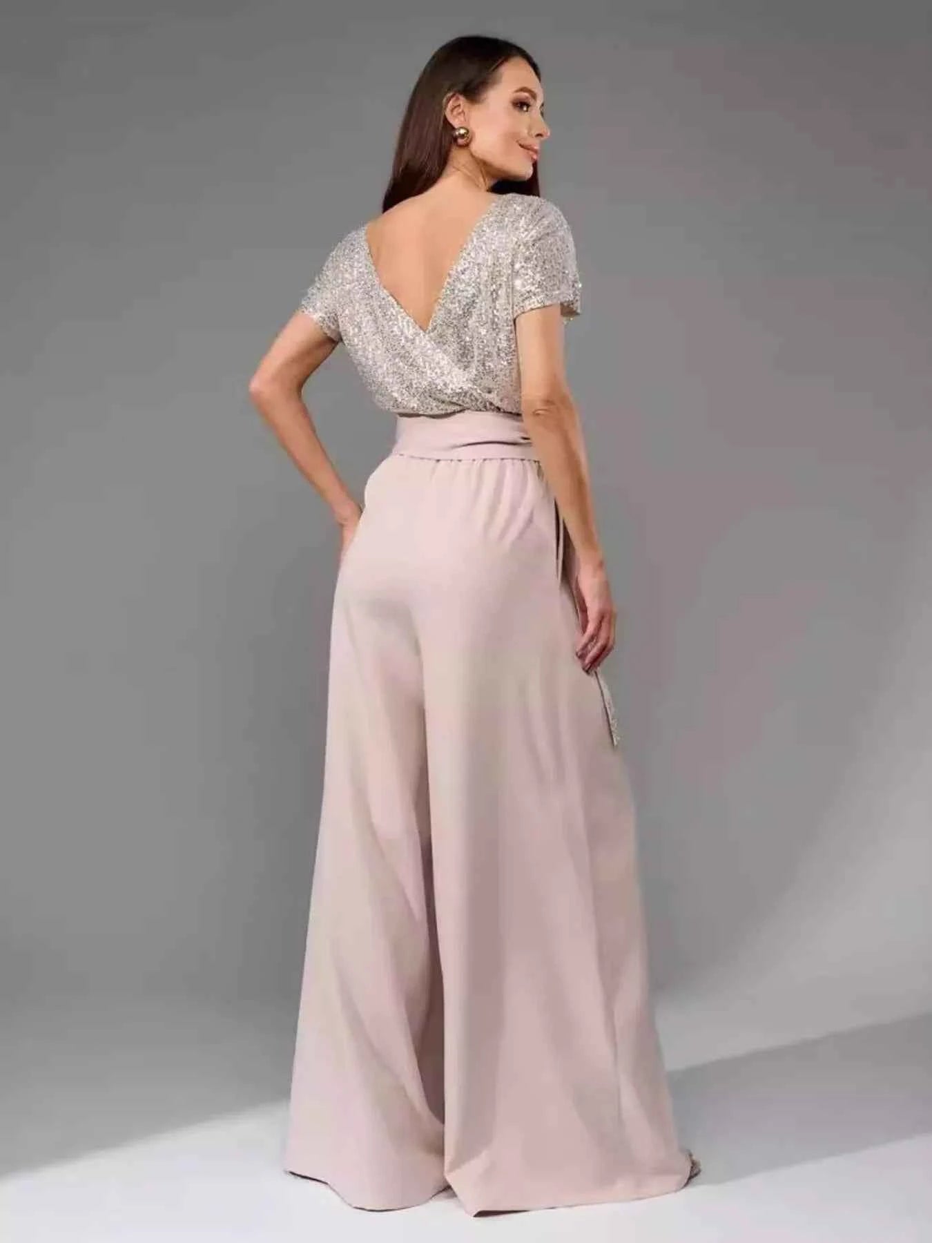 Full Size Sequin Short Sleeve Wide Leg Jumpsuit Plus Size