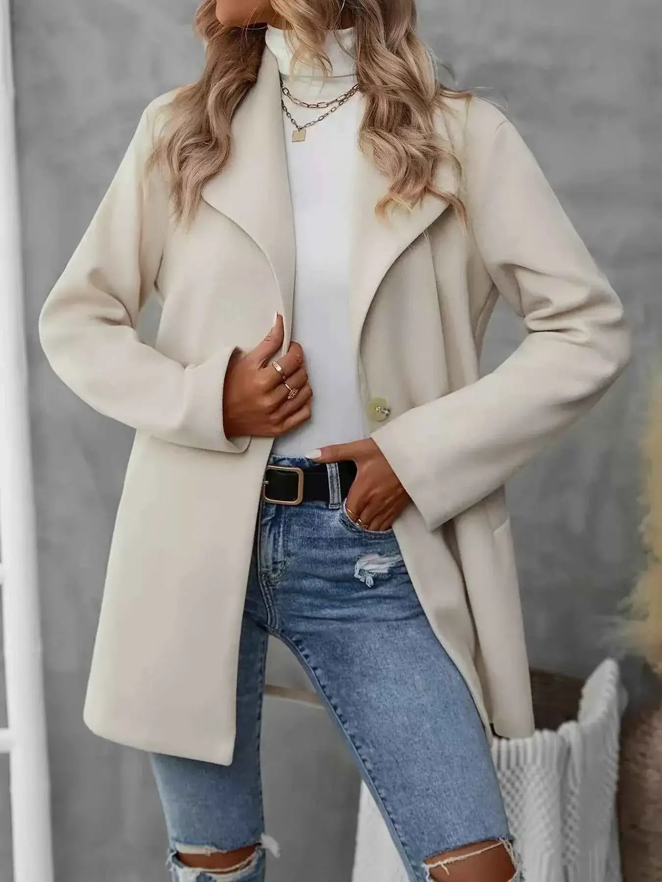Manteau oversize col à revers bouton unique en mélange laine
