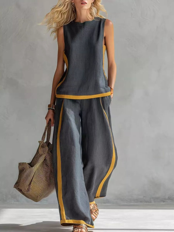 Ensemble 2 pièces top sans manches et pantalon jambes larges