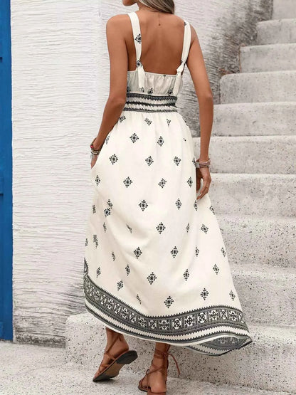 Robe midi à imprimé avec bretelles larges et poches