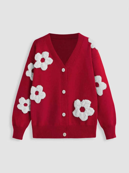 Cardigan en maille boutonné à appliques florales