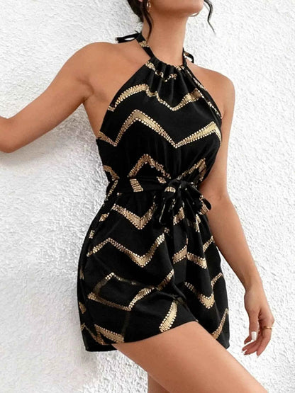 Combishort halter à motif chevron et dos nu