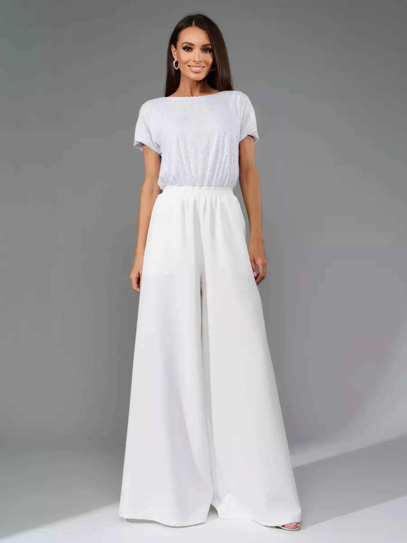 Full Size Sequin Short Sleeve Wide Leg Jumpsuit Plus Size
