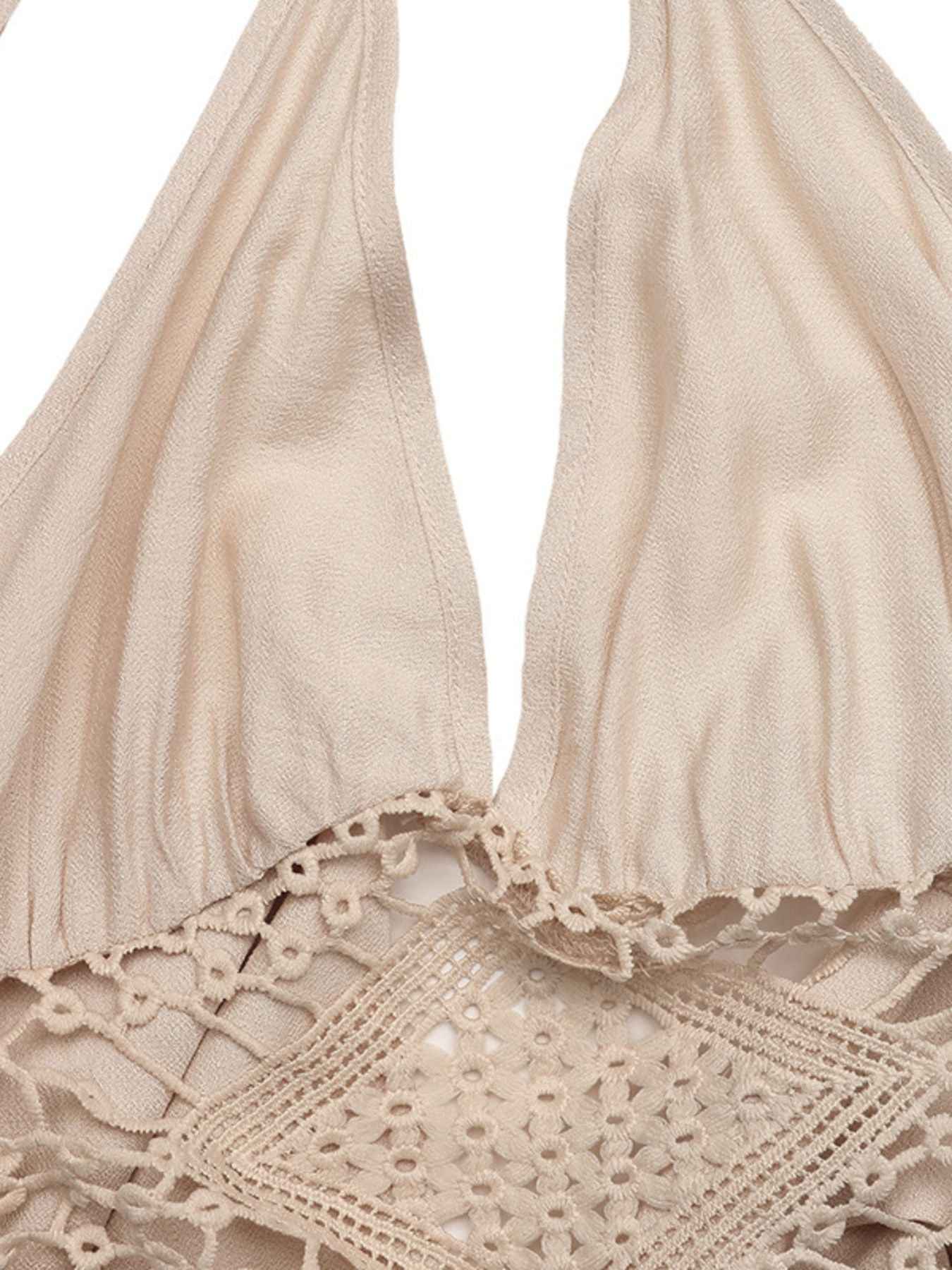 Robe maxi col halter dos nu avec découpes et lien noué