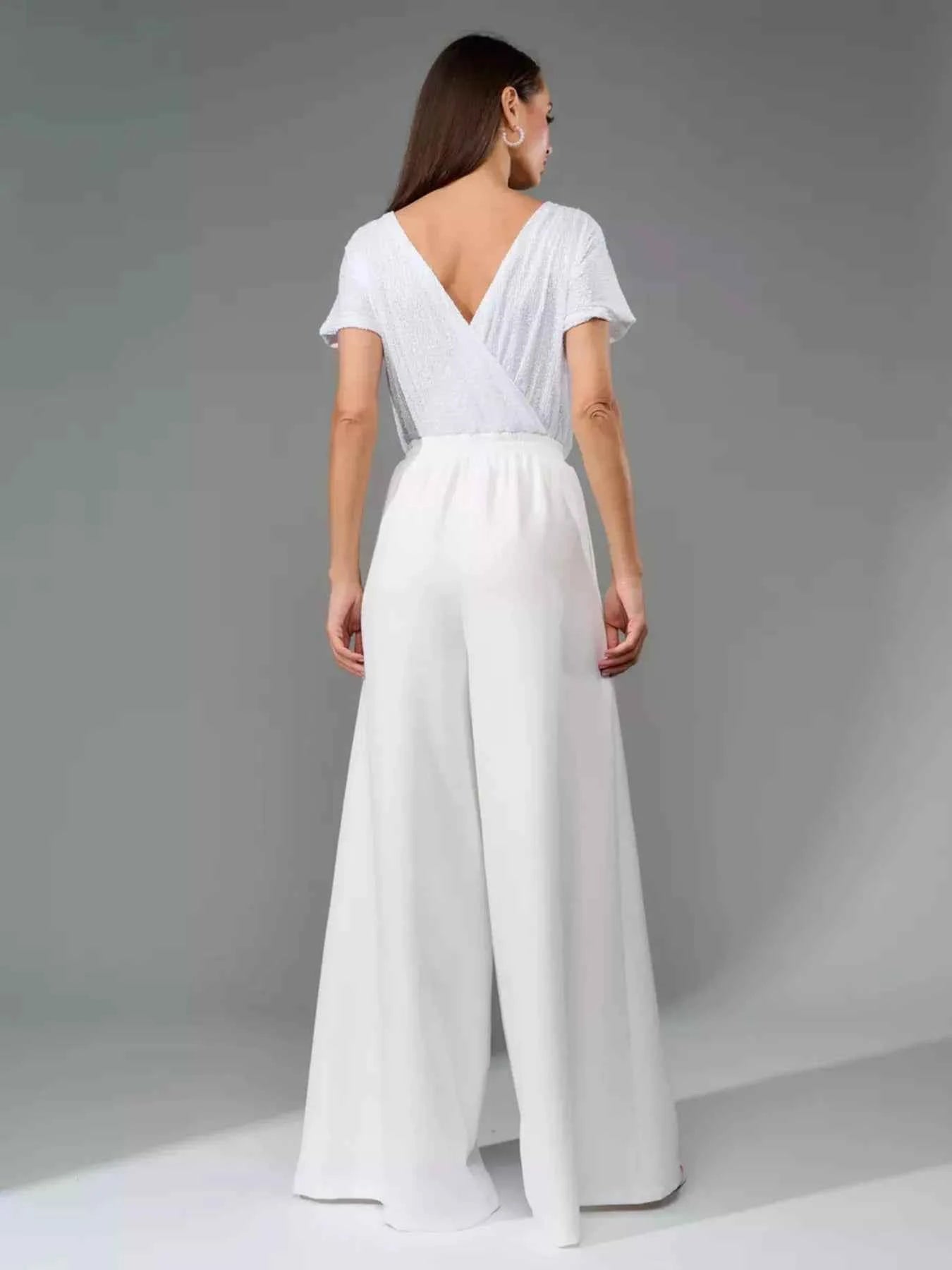 Full Size Sequin Short Sleeve Wide Leg Jumpsuit Plus Size