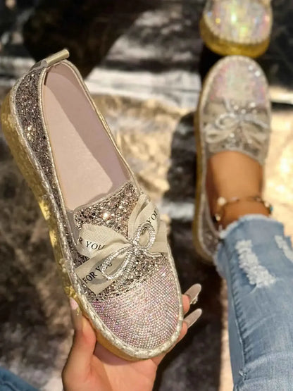 Slip-ons bout rond nœud en strass et sequins