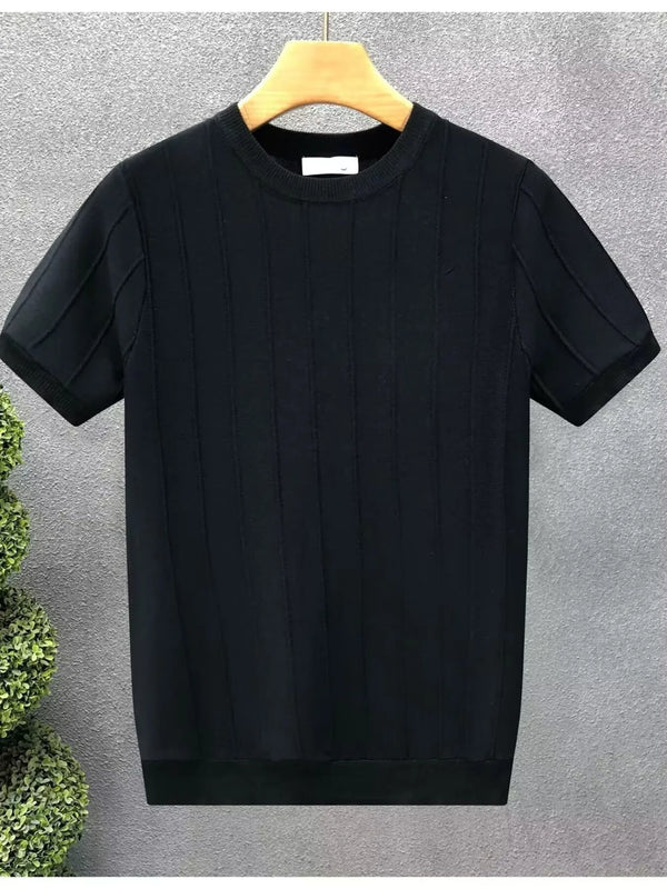 T-shirt côtelé col rond ajusté grande taille