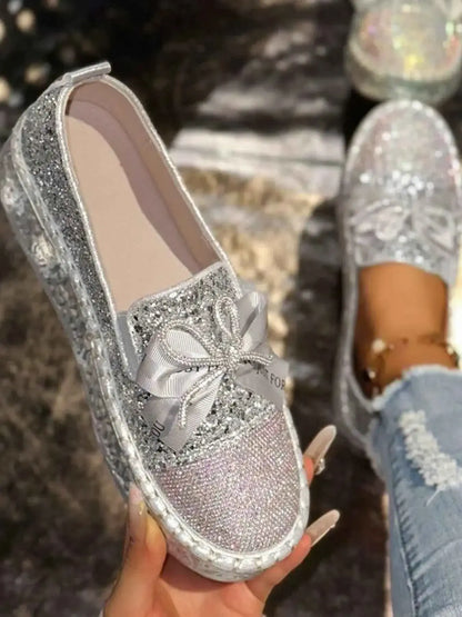 Slip-ons bout rond nœud en strass et sequins