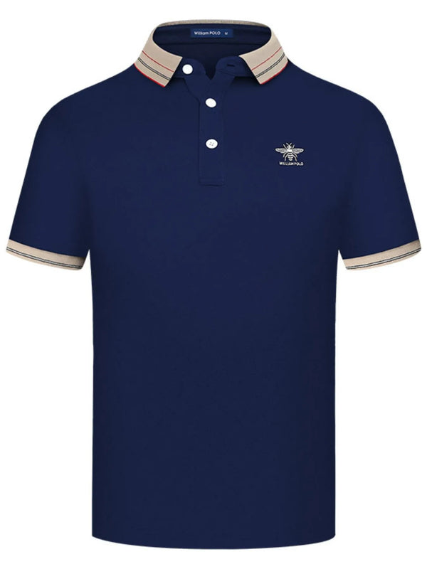 Polo col rayé manches courtes grande taille bouton décoratif