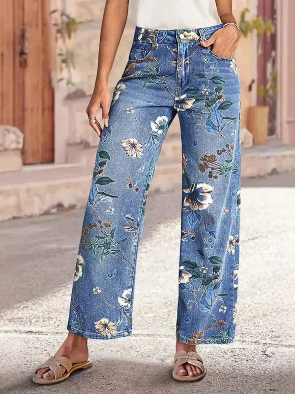 Jean large à imprimé floral