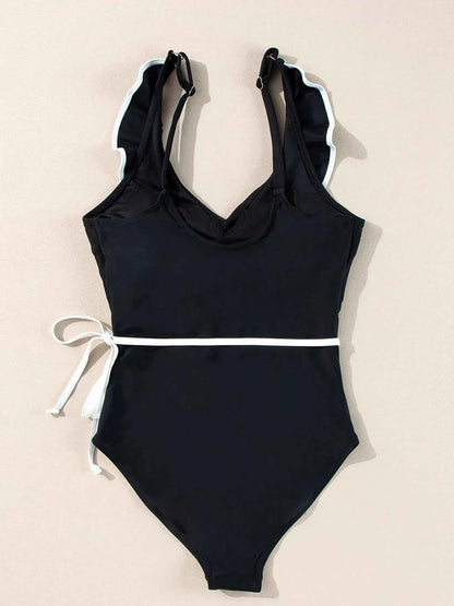 Maillot de bain une pièce col V à volants