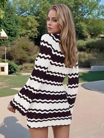 Robe de plage rayée manches longues avec lien à nouer