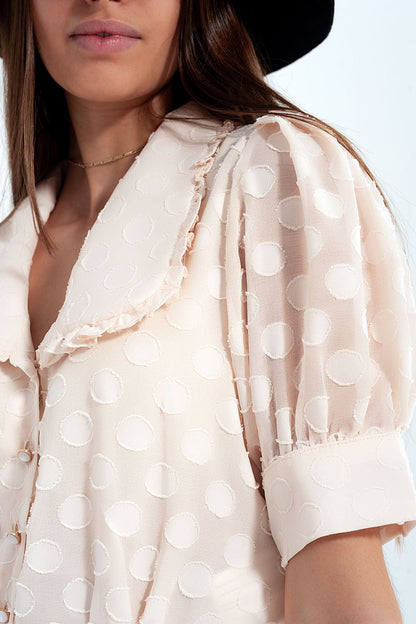 Blouse beige à pois avec col claudine et boutons ornés MyParisMonaco