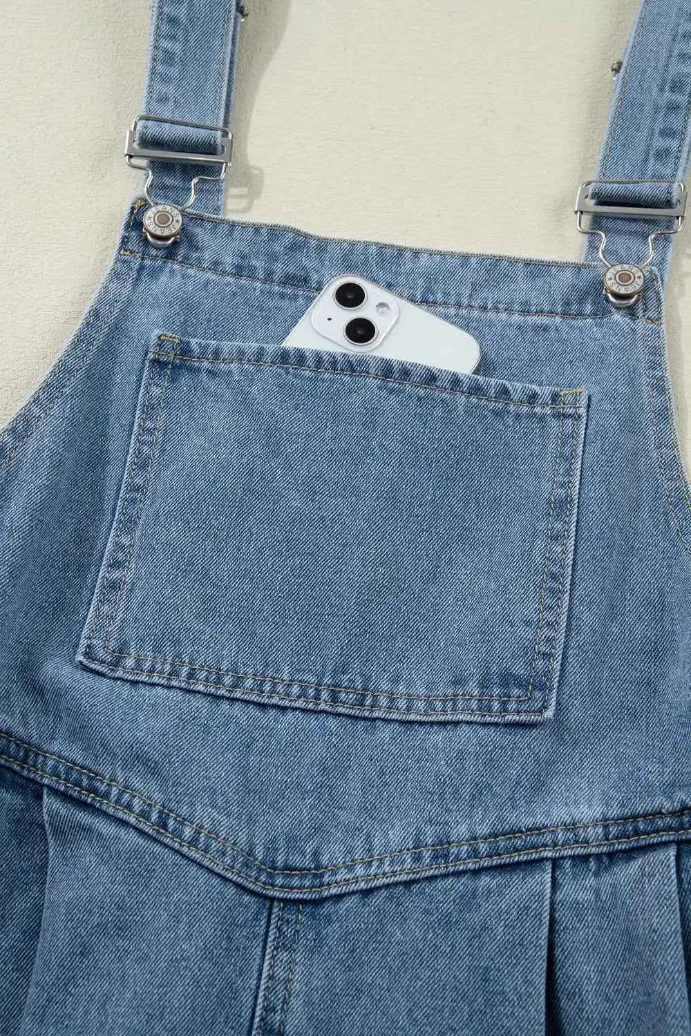 Combinaison en denim jambe large plissée style rétro avec poches