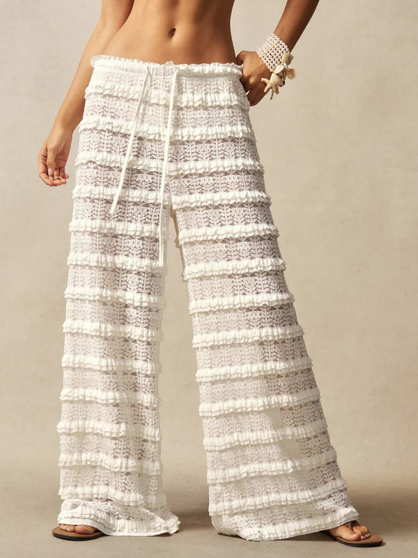 Pantalon large à dentelle et cordon de serrage